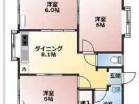 【ヘイマンション 201】住環境良好な３ＤＫ♪嬉しいエアコン３台、備付けキャビネット、駐車場２台付き★役所・学校・飲食店にスーパー等近くて便利な立地！さらに国道５８号、３３０号、高速にもアクセス良好★ 2階 間取り図